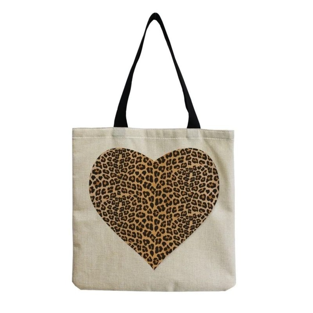 Leopard Heart Tote Bag Canvas Shopper Bag Reusable Grocery‎ Bag Handbag